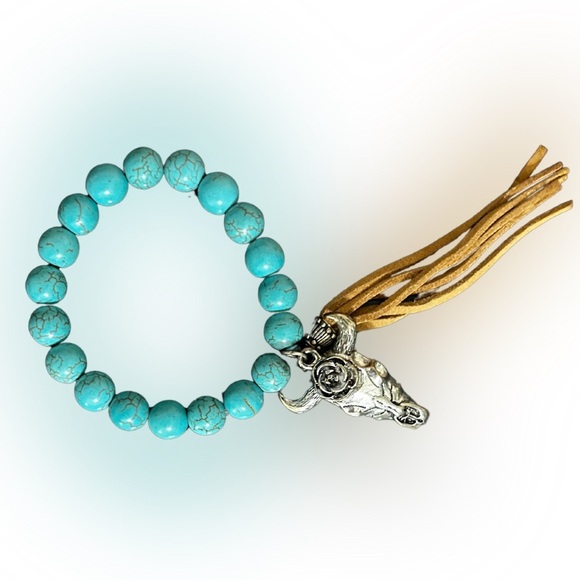 Turquoise Beaded Bracelet with Silver Charm - Picture 1 of 2